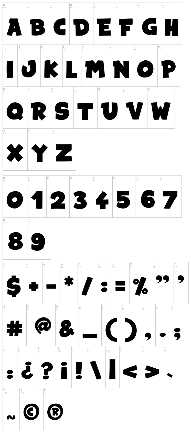 Space Comics font map